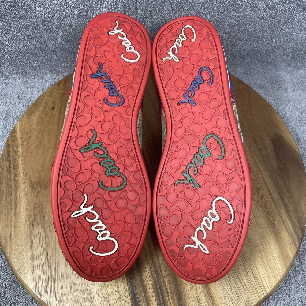 VTG Coach Sneakers Oriana Women's Size 9.5 Rhinestones Charms Logo Red Khaki Y2K - Picture 6 of 9